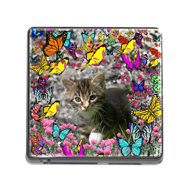 Emma In Butterflies I, Gray Tabby Kitten Memory Card Reader (Square)