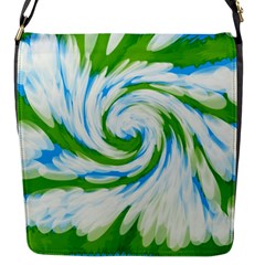 Tie Dye Green Blue Abstract Swirl Flap Messenger Bag (s) by BrightVibesDesign