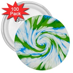 Tie Dye Green Blue Abstract Swirl 3  Buttons (100 Pack)  by BrightVibesDesign