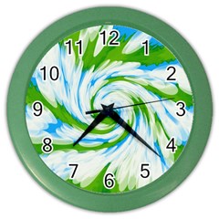 Tie Dye Green Blue Abstract Swirl Color Wall Clocks