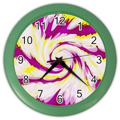 Tie Dye Pink Yellow Abstract Swirl Color Wall Clocks by BrightVibesDesign