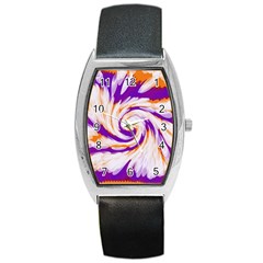 Tie Dye Purple Orange Abstract Swirl Barrel Style Metal Watch by BrightVibesDesign