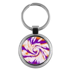 Tie Dye Purple Orange Abstract Swirl Key Chains (round)  by BrightVibesDesign