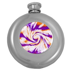 Tie Dye Purple Orange Abstract Swirl Round Hip Flask (5 Oz) by BrightVibesDesign