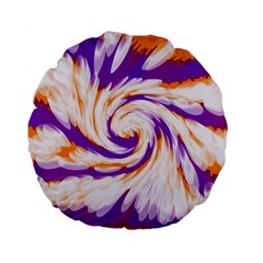 Tie Dye Purple Orange Abstract Swirl Standard 15  Premium Flano Round Cushions by BrightVibesDesign