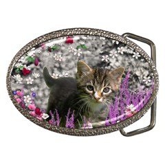 Emma In Flowers I, Little Gray Tabby Kitty Cat Belt Buckles by DianeClancy