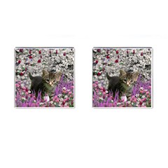 Emma In Flowers I, Little Gray Tabby Kitty Cat Cufflinks (square) by DianeClancy