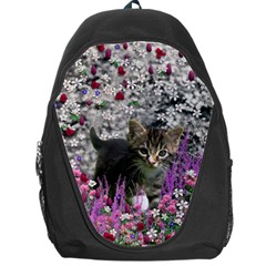 Emma In Flowers I, Little Gray Tabby Kitty Cat Backpack Bag by DianeClancy