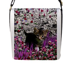 Emma In Flowers I, Little Gray Tabby Kitty Cat Flap Messenger Bag (l)  by DianeClancy