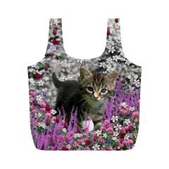 Emma In Flowers I, Little Gray Tabby Kitty Cat Full Print Recycle Bags (m)  by DianeClancy