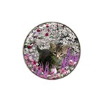 Emma In Flowers I, Little Gray Tabby Kitty Cat Hat Clip Ball Marker (4 pack) Front