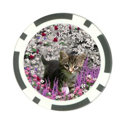 Emma In Flowers I, Little Gray Tabby Kitty Cat Poker Chip Card Guards by DianeClancy