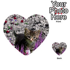 Emma In Flowers I, Little Gray Tabby Kitty Cat Multi-purpose Cards (heart)  by DianeClancy