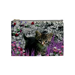 Emma In Flowers I, Little Gray Tabby Kitty Cat Cosmetic Bag (medium)  by DianeClancy