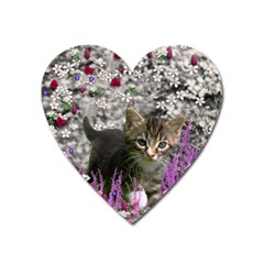 Emma In Flowers I, Little Gray Tabby Kitty Cat Heart Magnet by DianeClancy