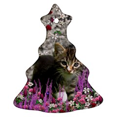 Emma In Flowers I, Little Gray Tabby Kitty Cat Ornament (christmas Tree) by DianeClancy