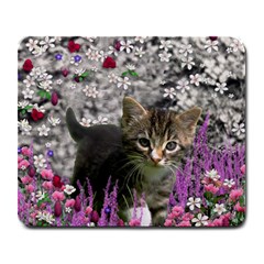 Emma In Flowers I, Little Gray Tabby Kitty Cat Large Mousepads by DianeClancy