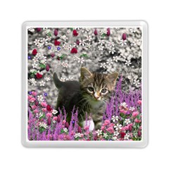 Emma In Flowers I, Little Gray Tabby Kitty Cat Memory Card Reader (square)  by DianeClancy