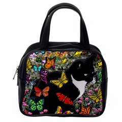 Freckles In Butterflies I, Black White Tux Cat Classic Handbags (one Side) by DianeClancy