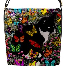 Freckles In Butterflies I, Black White Tux Cat Flap Messenger Bag (s) by DianeClancy