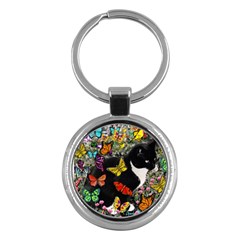 Freckles In Butterflies I, Black White Tux Cat Key Chains (round)  by DianeClancy