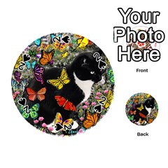 Freckles In Butterflies I, Black White Tux Cat Playing Cards 54 (round)  by DianeClancy