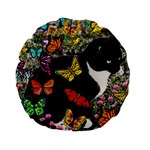 Freckles In Butterflies I, Black White Tux Cat Standard 15  Premium Round Cushions Back