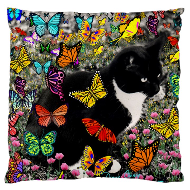 Freckles In Butterflies I, Black White Tux Cat Large Flano Cushion Case (Two Sides)