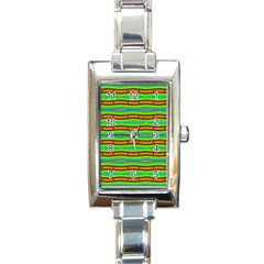 Bright Green Orange Lines Stripes Rectangle Italian Charm Watch