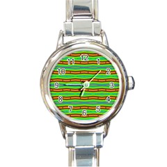 Bright Green Orange Lines Stripes Round Italian Charm Watch