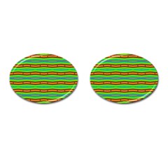 Bright Green Orange Lines Stripes Cufflinks (Oval)