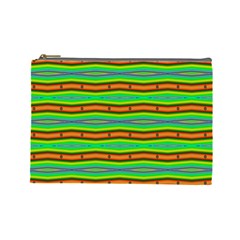 Bright Green Orange Lines Stripes Cosmetic Bag (Large) 