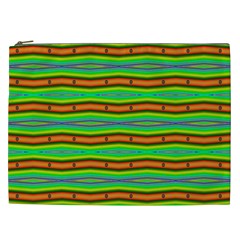 Bright Green Orange Lines Stripes Cosmetic Bag (XXL) 