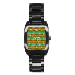 Bright Green Orange Lines Stripes Stainless Steel Barrel Watch