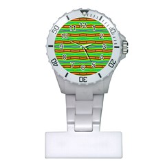 Bright Green Orange Lines Stripes Plastic Nurses Watch