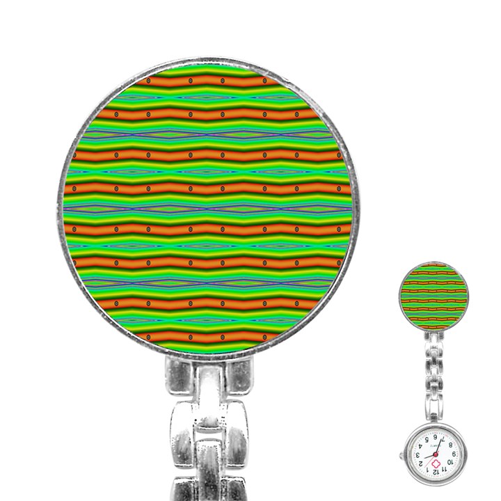 Bright Green Orange Lines Stripes Stainless Steel Nurses Watch