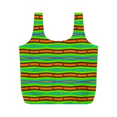 Bright Green Orange Lines Stripes Full Print Recycle Bags (M) 