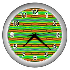 Bright Green Orange Lines Stripes Wall Clocks (Silver) 