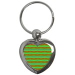 Bright Green Orange Lines Stripes Key Chains (Heart)  Front