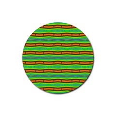 Bright Green Orange Lines Stripes Rubber Coaster (Round) 