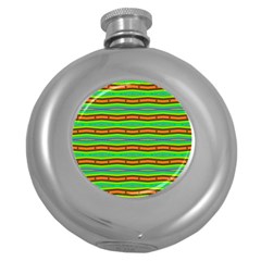 Bright Green Orange Lines Stripes Round Hip Flask (5 oz)