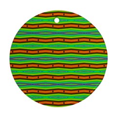 Bright Green Orange Lines Stripes Round Ornament (two Sides) 