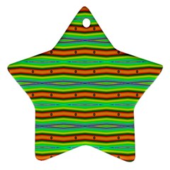 Bright Green Orange Lines Stripes Star Ornament (Two Sides) 