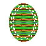 Bright Green Orange Lines Stripes Ornament (Oval Filigree)  Front