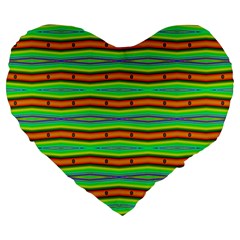 Bright Green Orange Lines Stripes Large 19  Premium Heart Shape Cushions