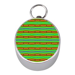 Bright Green Orange Lines Stripes Mini Silver Compasses