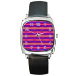 Bright Pink Purple Lines Stripes Square Metal Watch Front