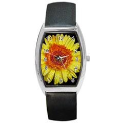 Yellow Flower Close Up Barrel Style Metal Watch