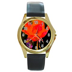 Red Beauty Round Gold Metal Watch