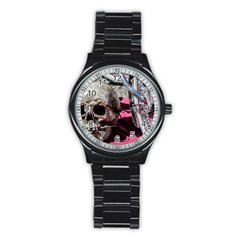 Skull And Bike Stainless Steel Round Watch